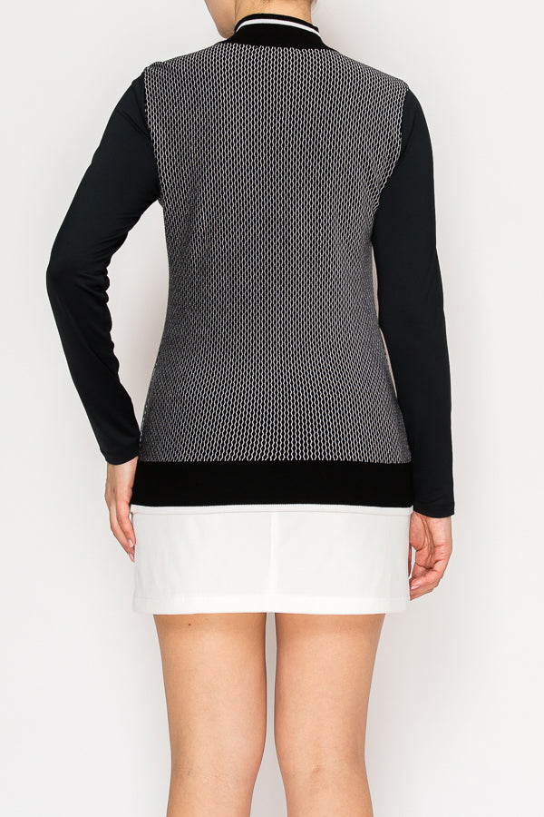 black and white textured long-sleeve golf top by Renoma