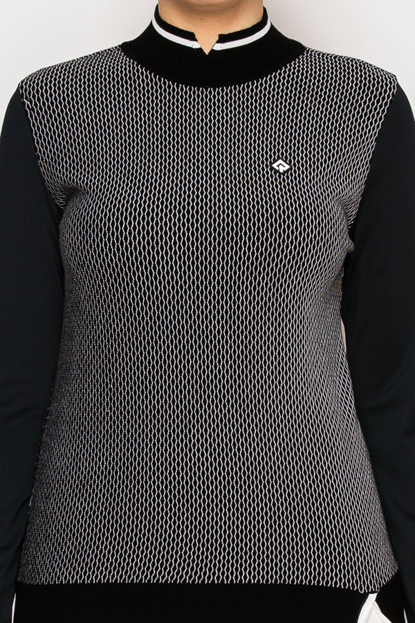 Renoma black and white textured long-sleeve golf top