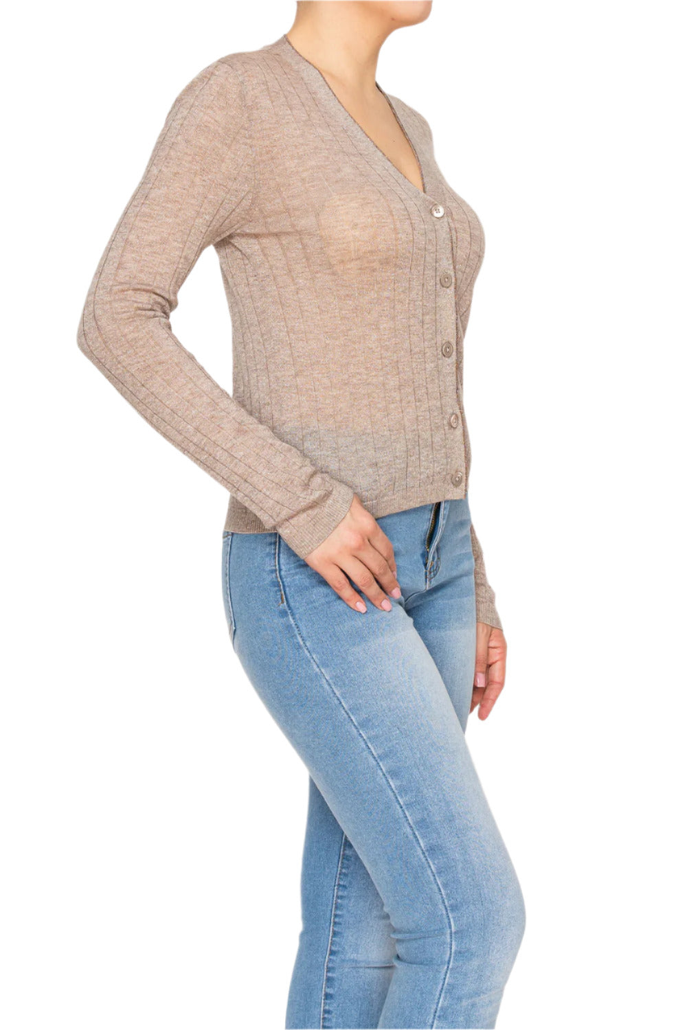 Women’s button-up cardigan with ribbed texture - Korean Fashion