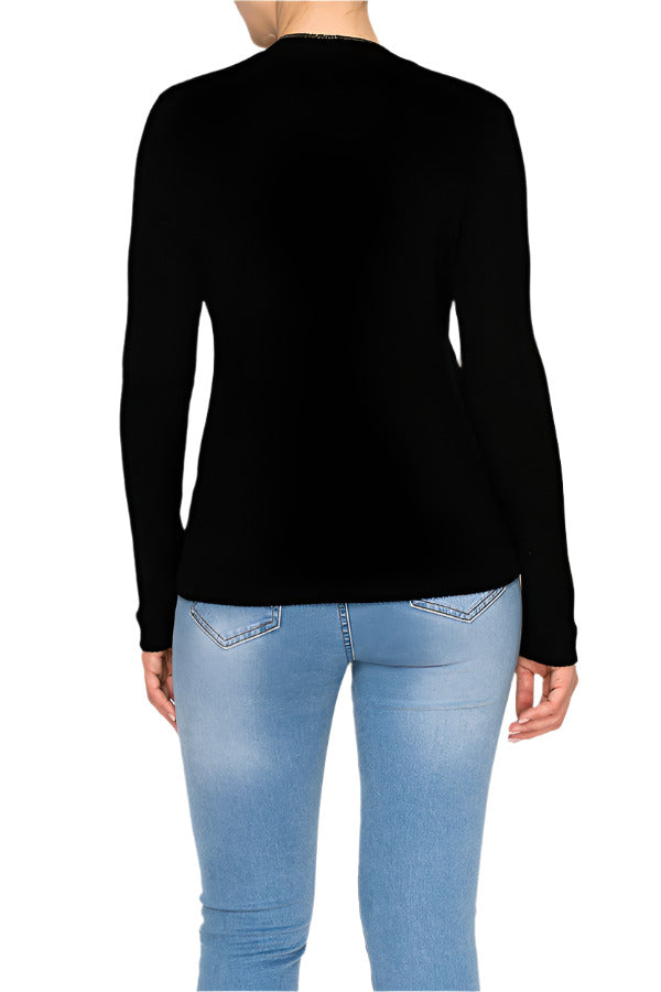 Women's ribbed sweater with deep V-neckline - Korean Fashion