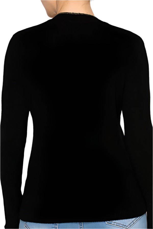 Women's ribbed sweater with deep V-neckline - Korean Fashion