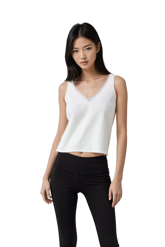 Women’s V-neck ribbed tank top - Korean Fashion