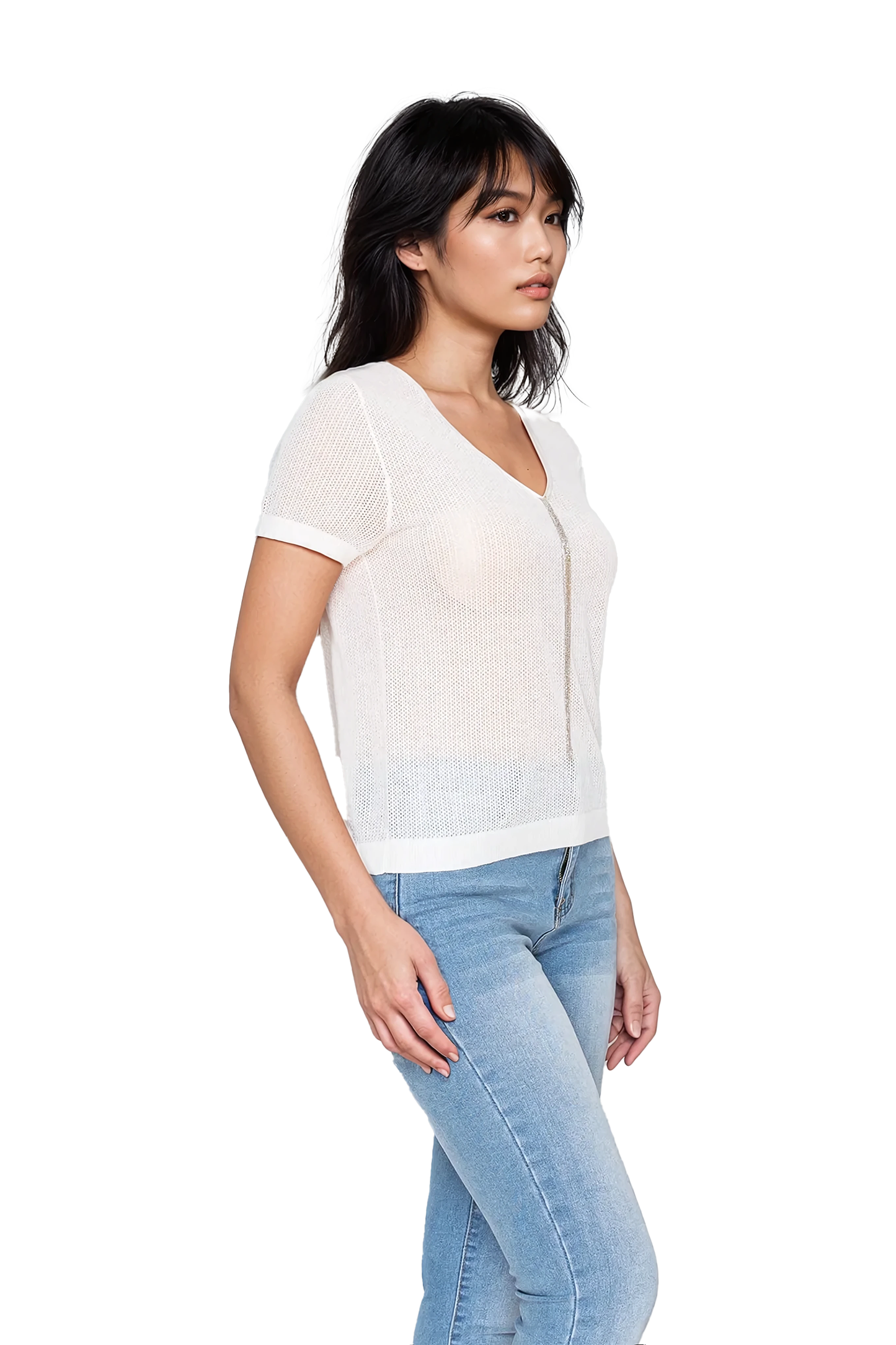 Women’s V-neck sheer knit top - Korean Fashion