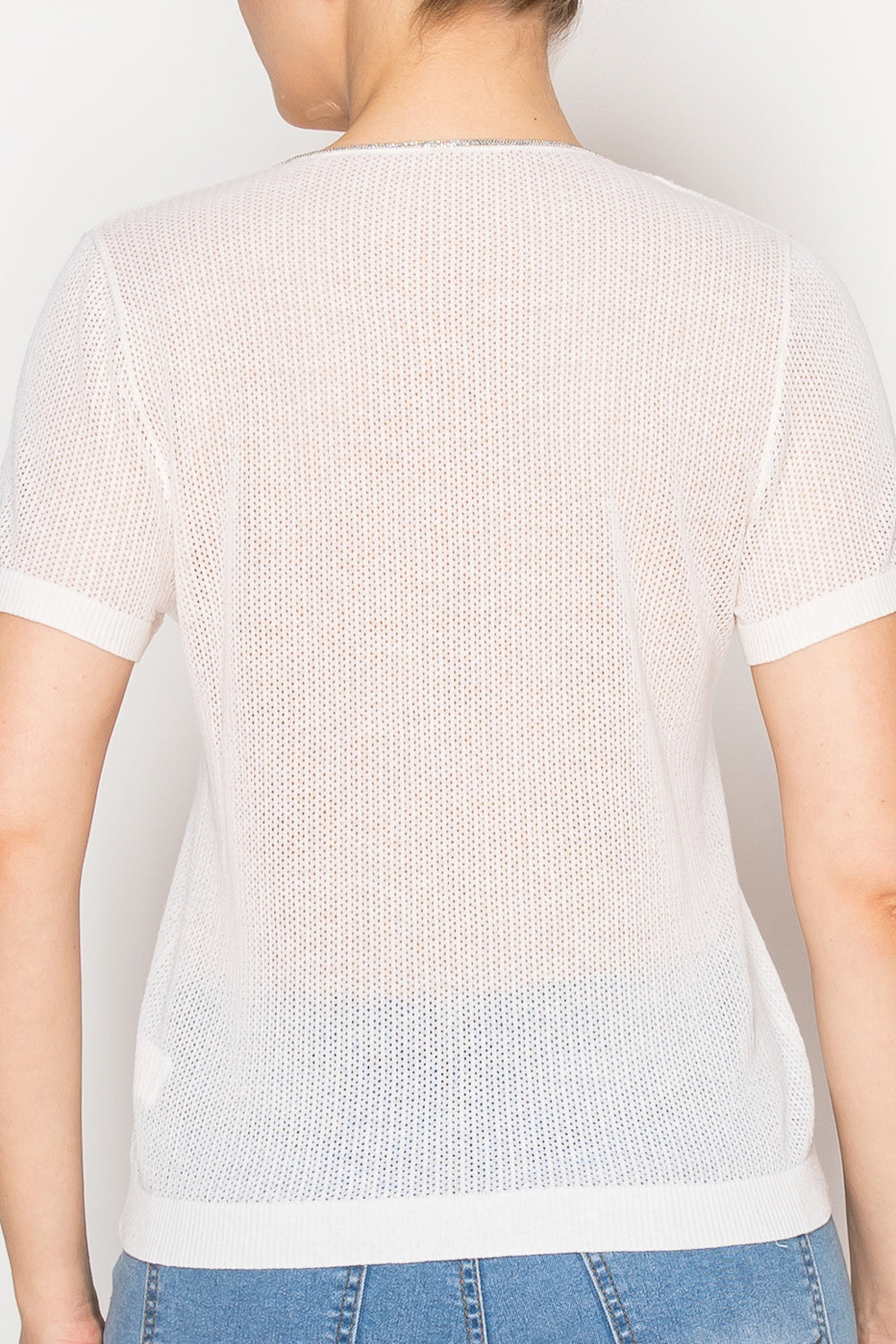 Women’s V-neck sheer knit top - Korean Fashion