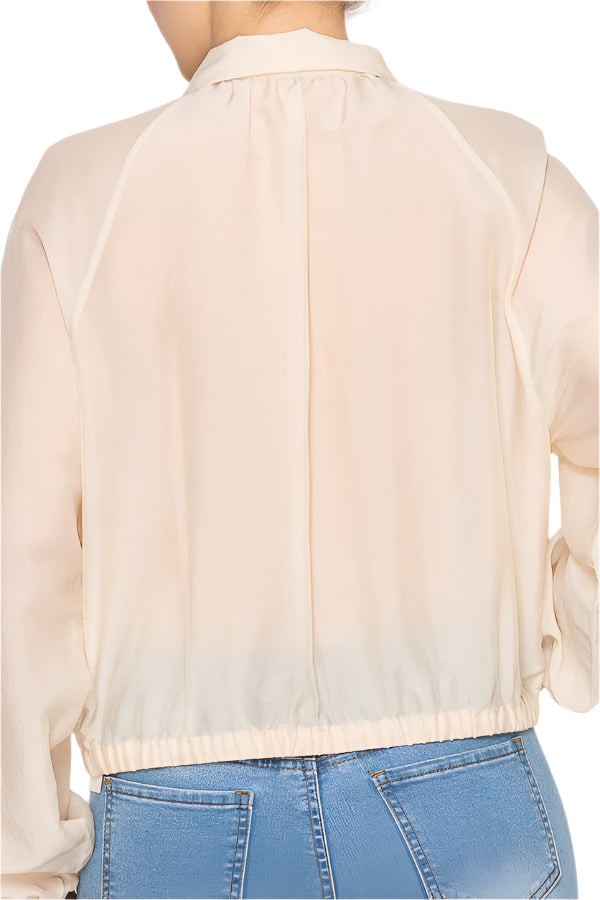 Women's sheer windbreaker with full zip front - Korean Fashion