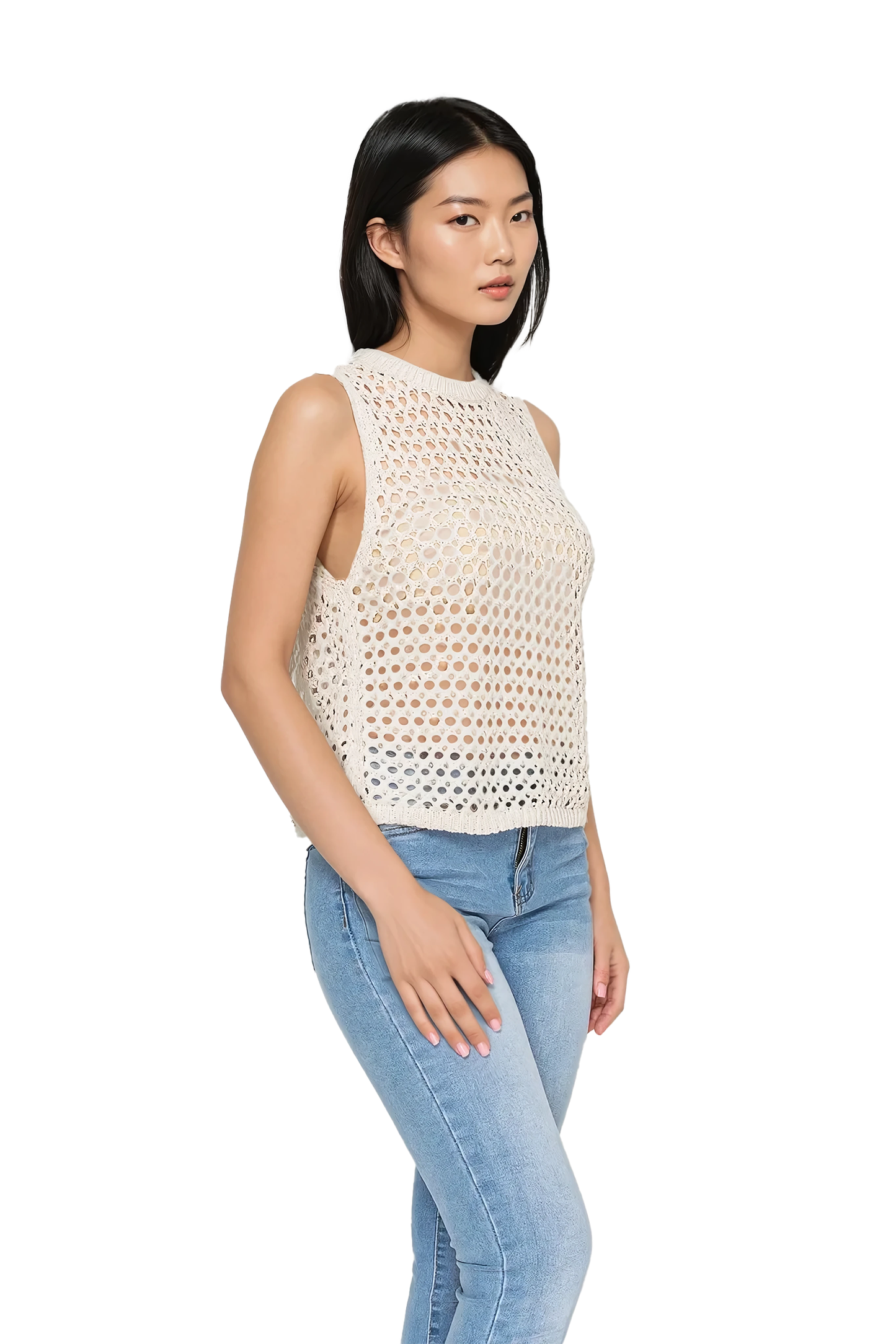 Women's Sleeveless Open-Knit Crochet Top - Korean Fashion