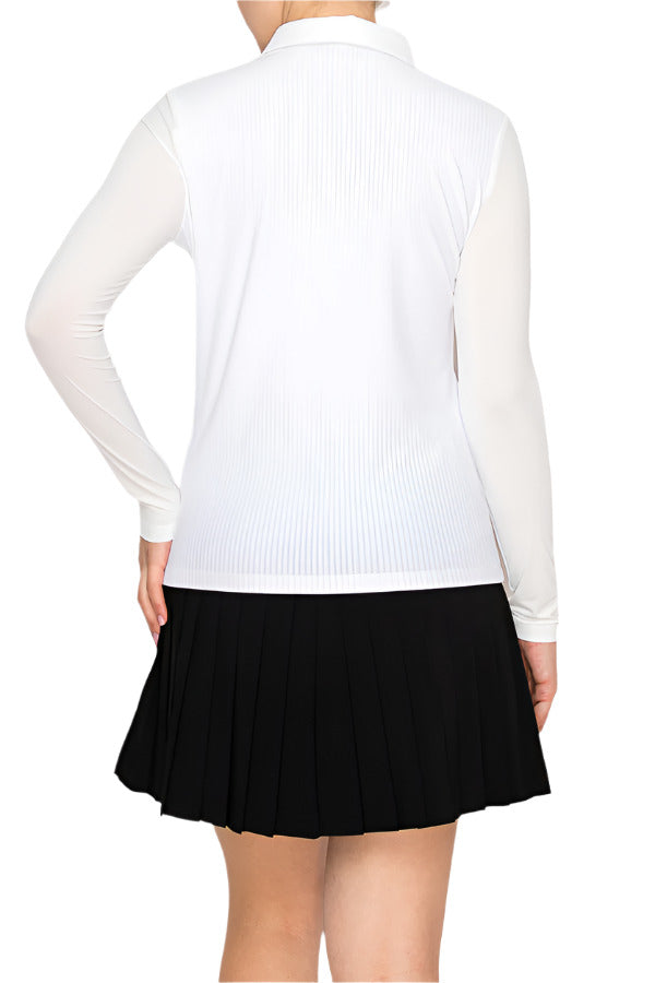 Women's white ribbed polo shirt by Torbist with long sleeves