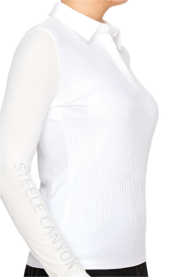 Women's white ribbed polo shirt by Torbist with long sleeves