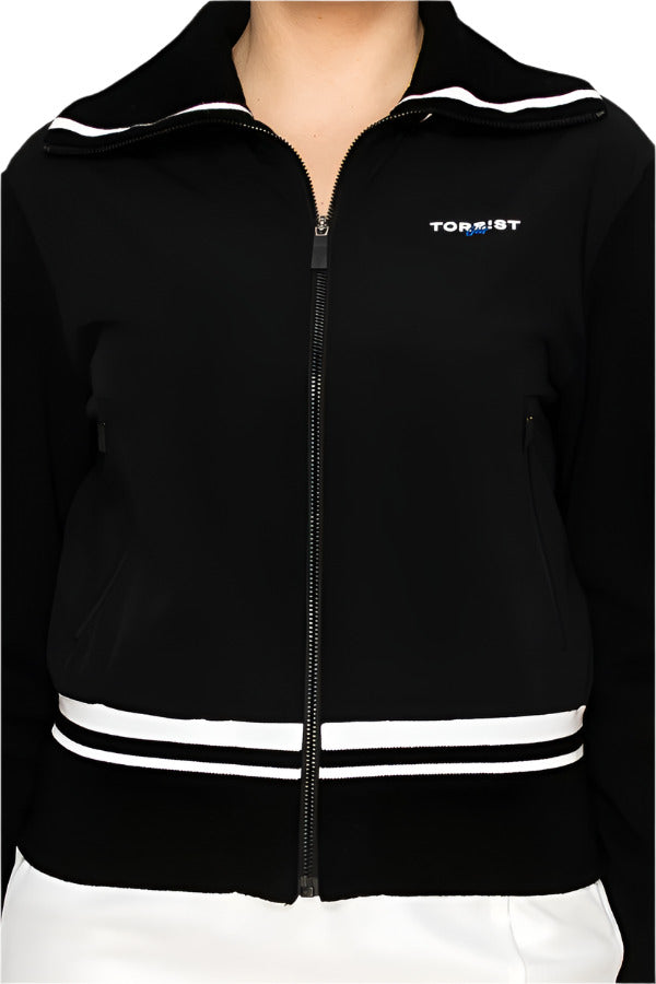 Women's black zip-front cardigan by Torbist