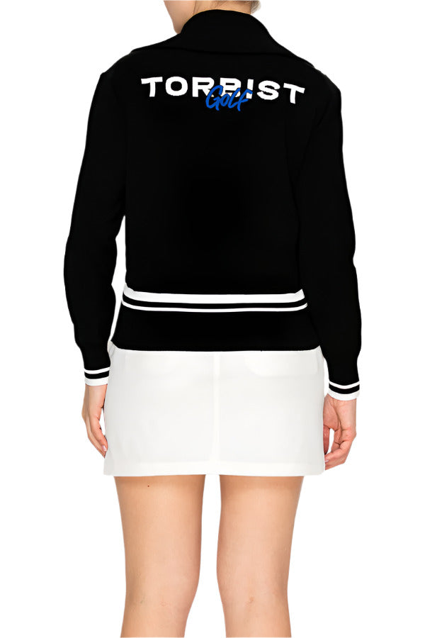 Women's black zip-front cardigan by Torbist