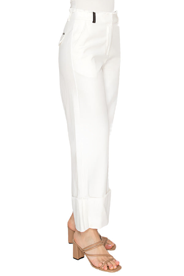 Women's white wide-leg cropped trousers - Korean Fashion