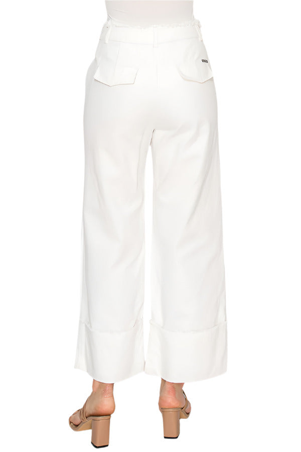 Women's white wide-leg cropped trousers - Korean Fashion