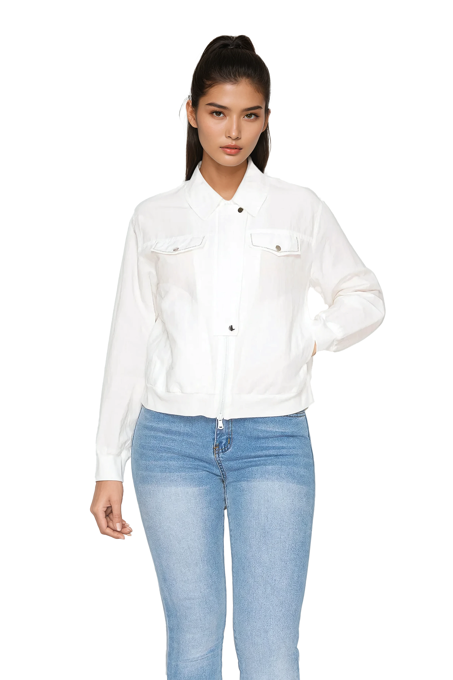 Women’s Lightweight White Zip-Up Jacket - Korean Fashion