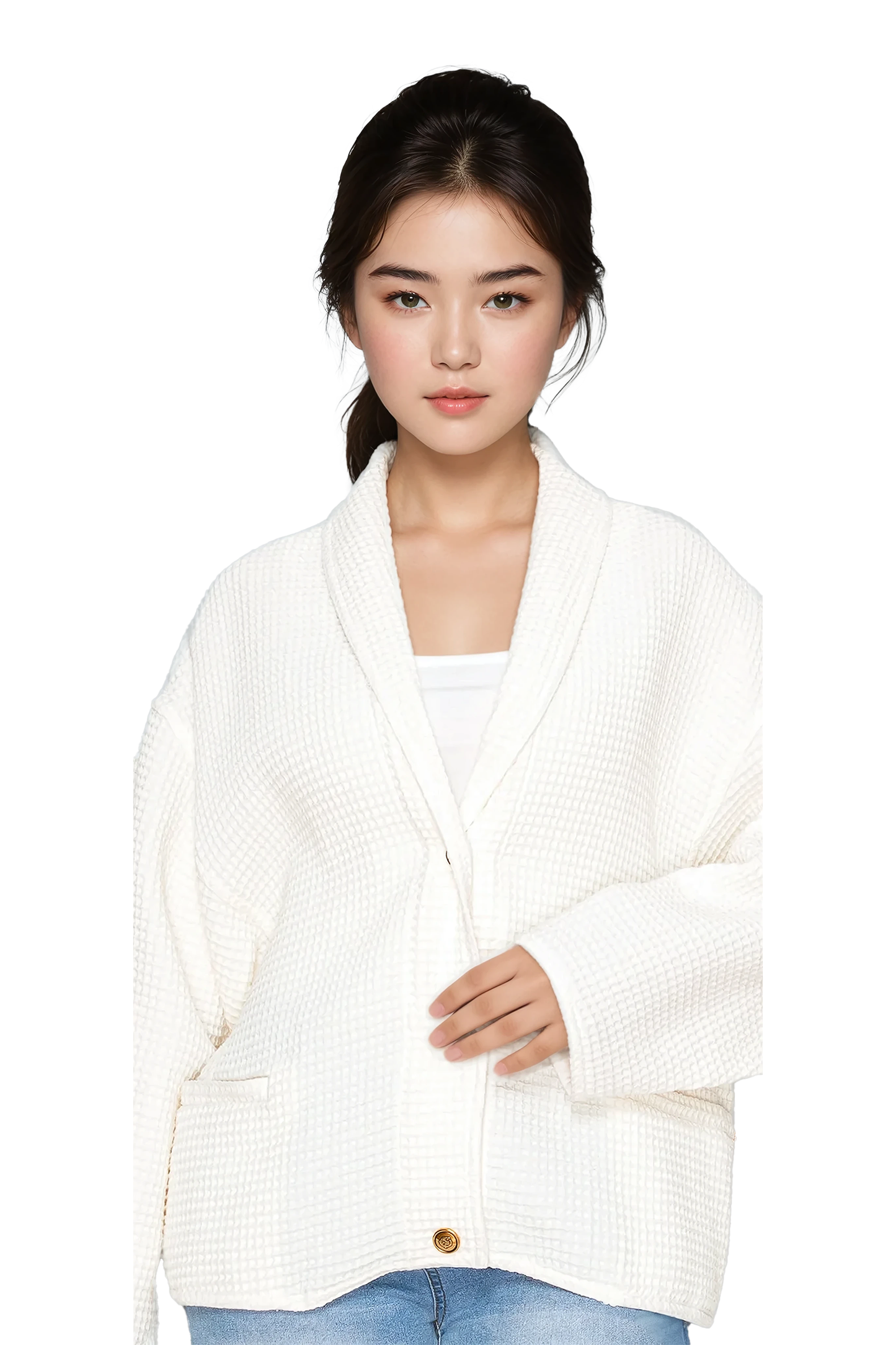 Women’s Cozy Waffle Knit Cardigan - Korean Fashion