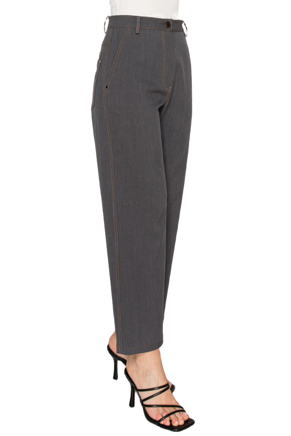 Women’s high-waisted tailored gray trousers - Korean Fashion