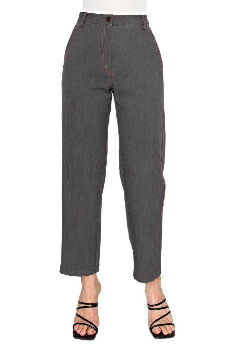 Women’s high-waisted tailored gray trousers - Korean Fashion