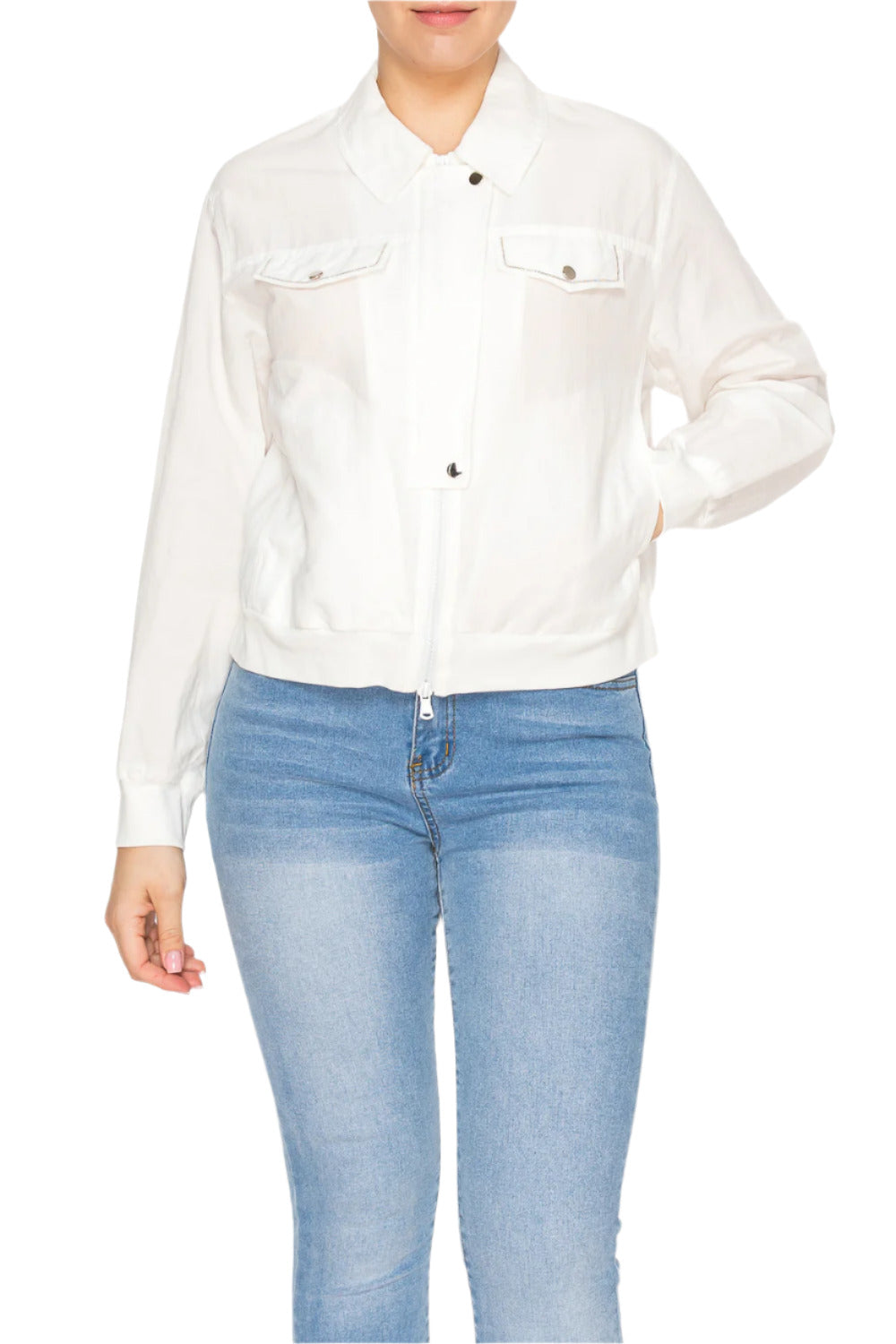 Women’s Lightweight White Zip-Up Jacket - Korean Fashion