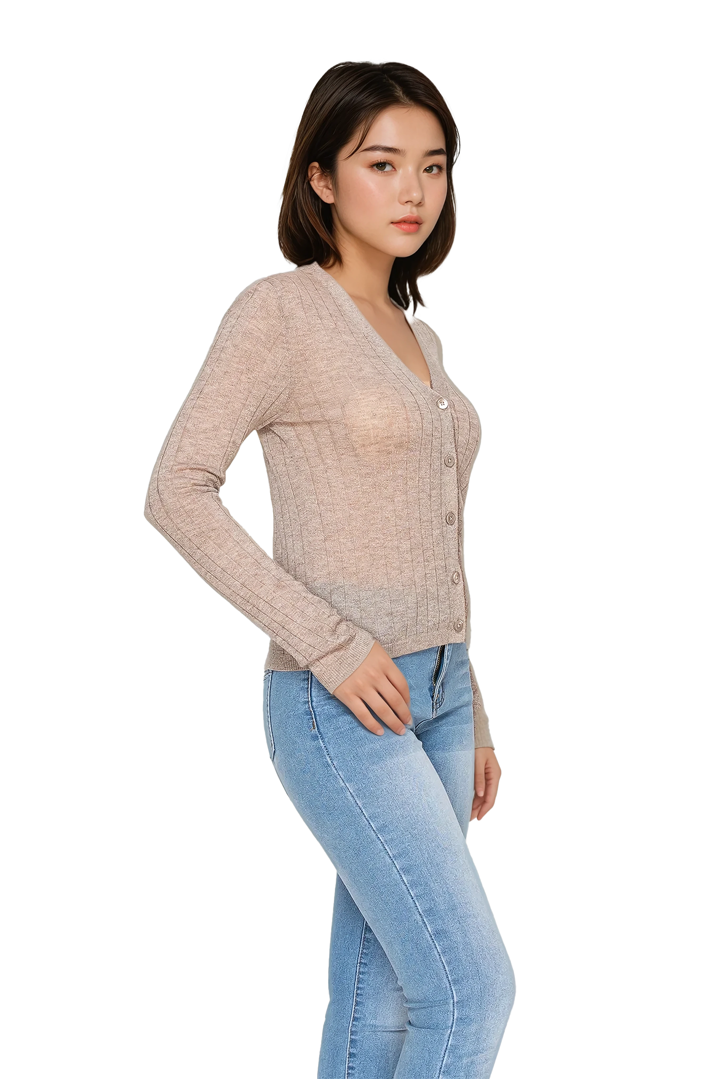 Women’s button-up cardigan with ribbed texture - Korean Fashion