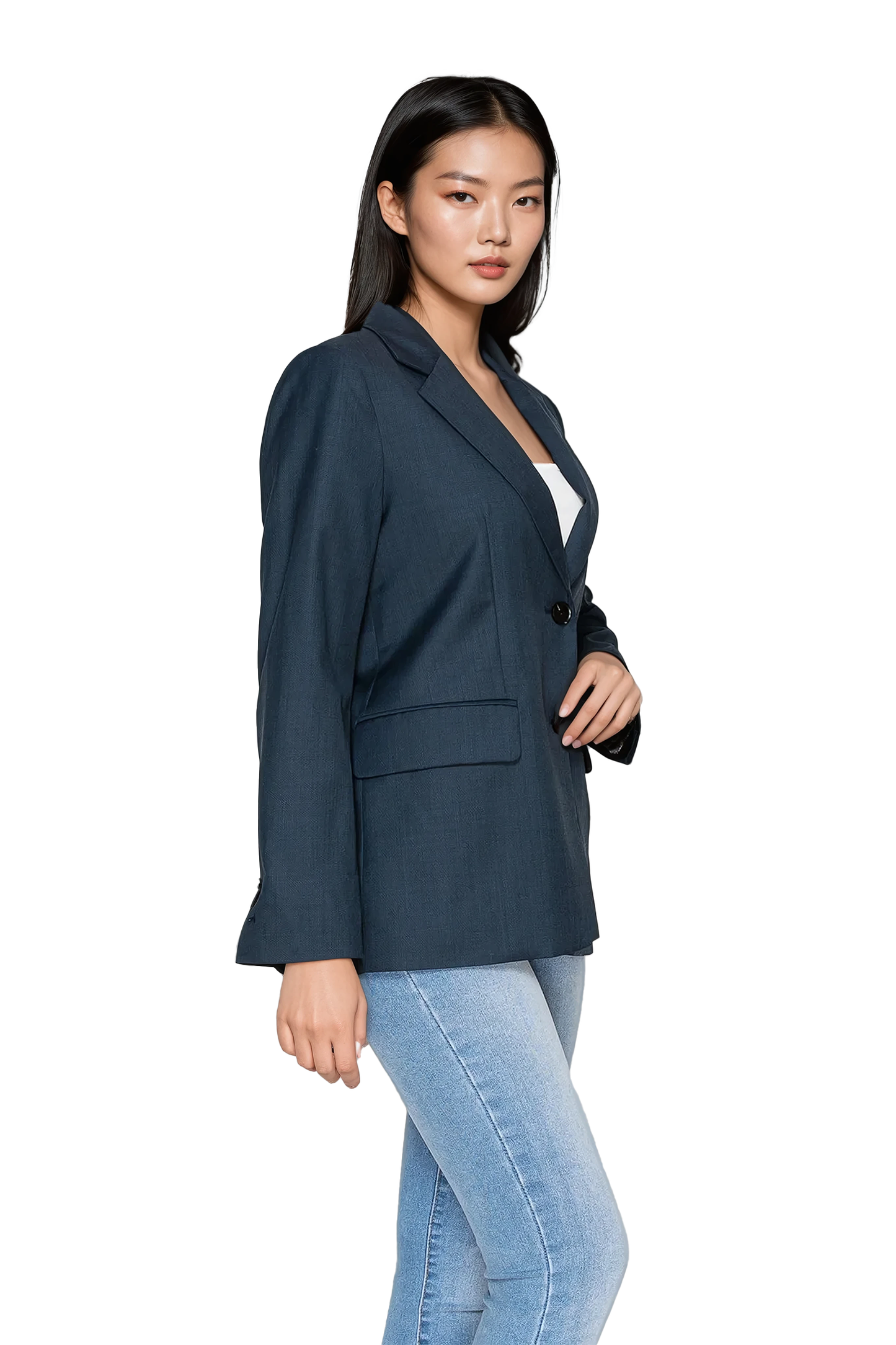 Women’s Tailored Navy Blue Blazer - Korean Fashion