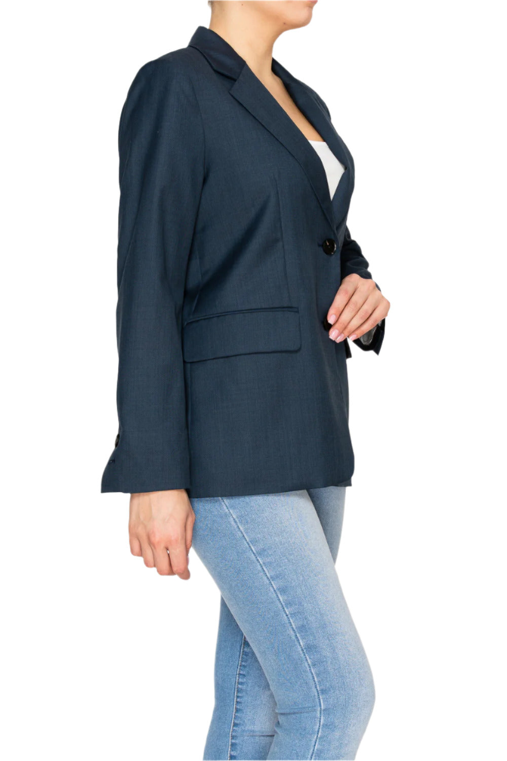 Women’s Tailored Navy Blue Blazer - Korean Fashion