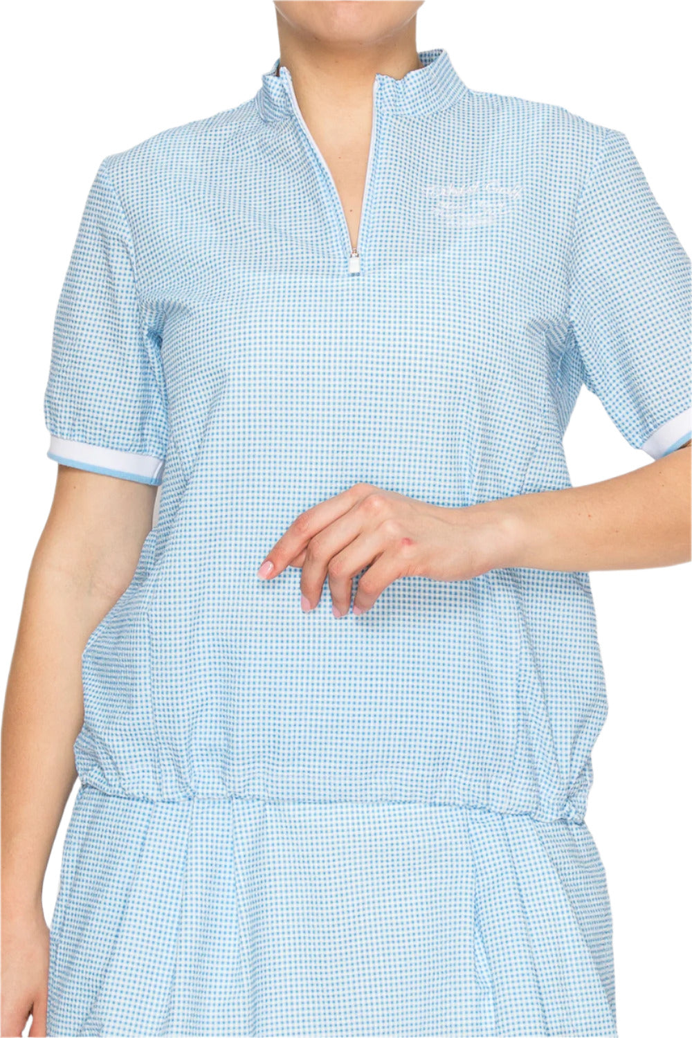 Women's light blue gingham golf shirts and skirt set by Torbist