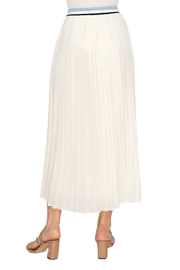 [Nabi] Ivory Pleated Midi Skirt with Contrast Waistband