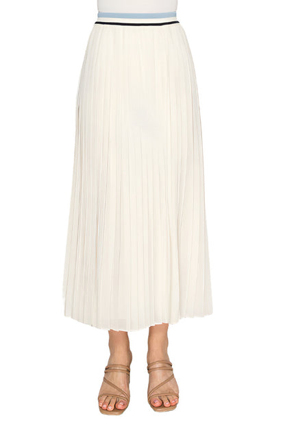 [Nabi] Ivory Pleated Midi Skirt with Contrast Waistband