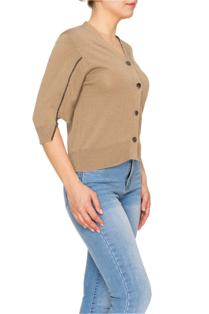[Misscon] Chic Button-Up Cardigan with Embellished Sleeve Detail