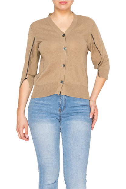 [Misscon] Chic Button-Up Cardigan with Embellished Sleeve Detail
