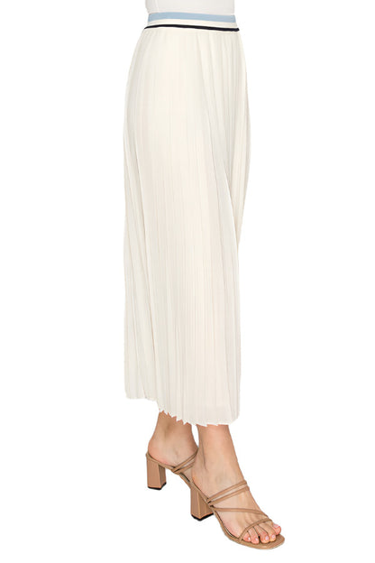 [Nabi] Ivory Pleated Midi Skirt with Contrast Waistband