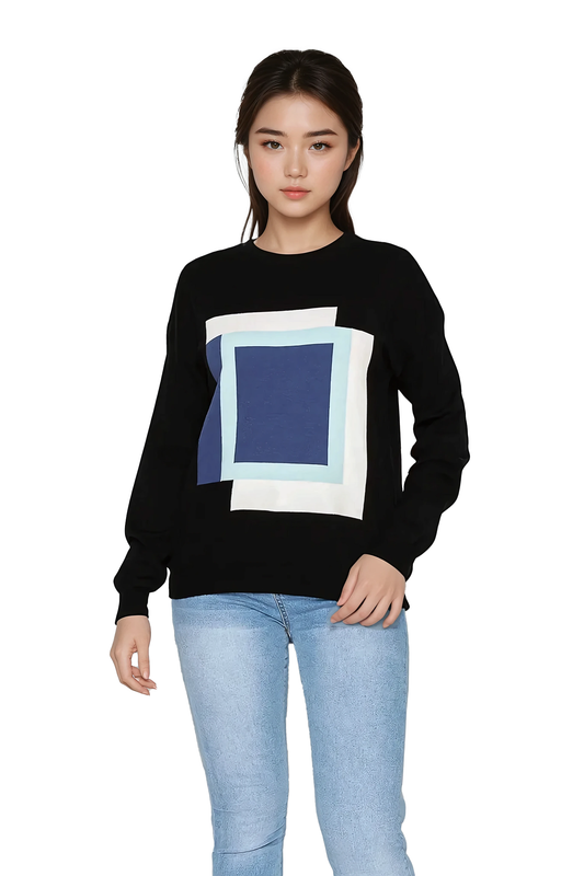 Women's sweater featuring abstract geometric pattern - Korean Fashion