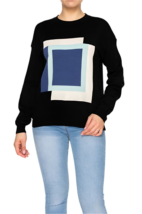 Women's sweater featuring abstract geometric pattern - Korean Fashion
