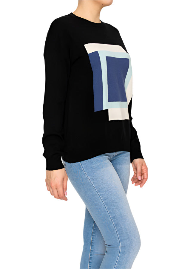 Women's sweater featuring abstract geometric pattern - Korean Fashion