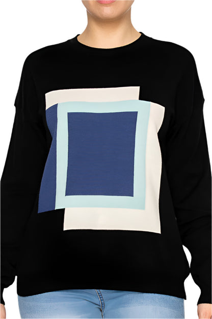 Women's sweater featuring abstract geometric pattern - Korean Fashion