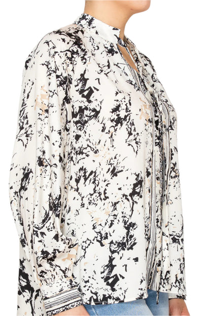 Women's high-neck blouse with abstract pattern - Korean Fashion