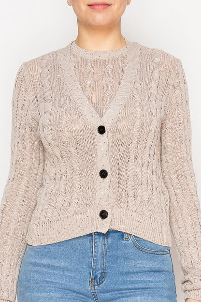Women's beige cable knit cardigan - Korean Fashion