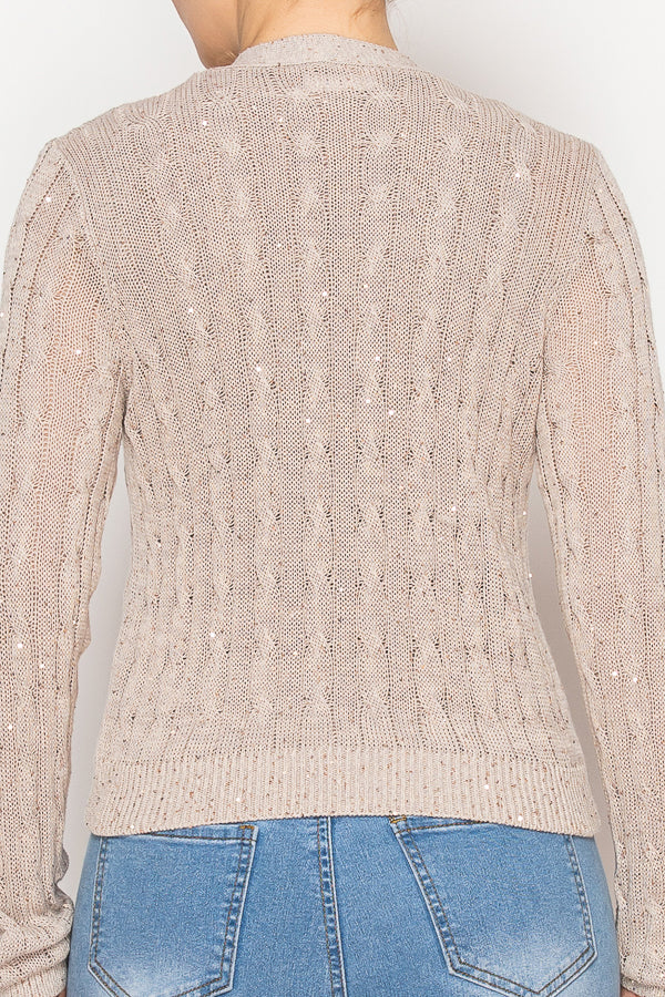 Women's beige cable knit cardigan - Korean Fashion