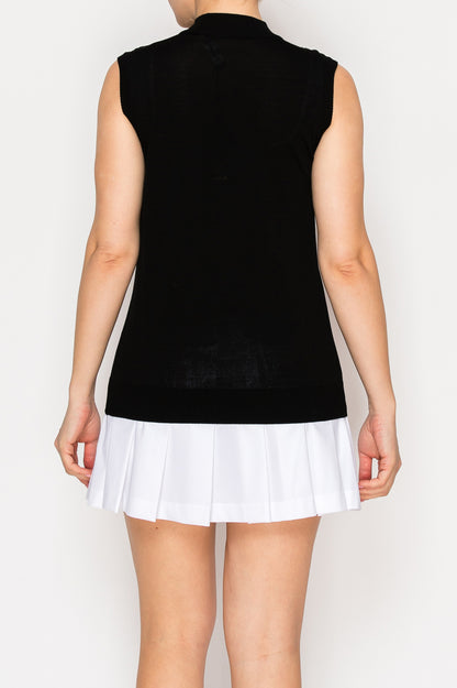 Black Sleeveless Mock Neck Sweater by Renoma