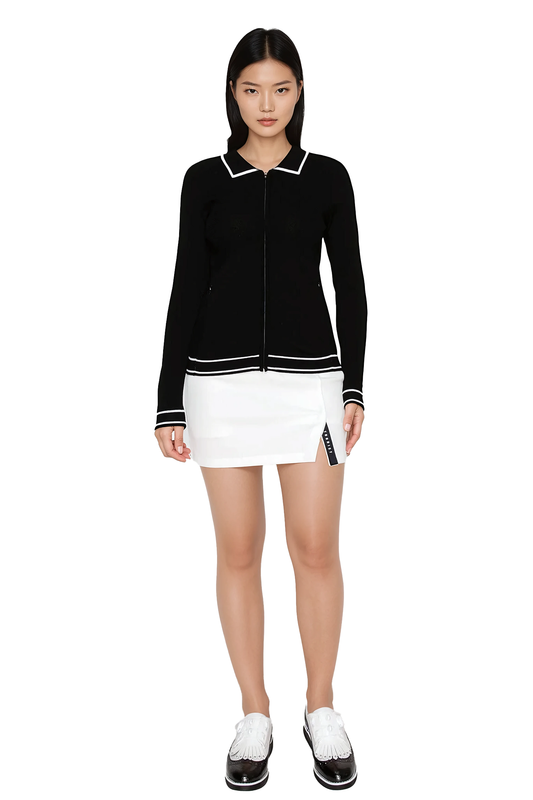 Torbist black zip-up knit cardigan