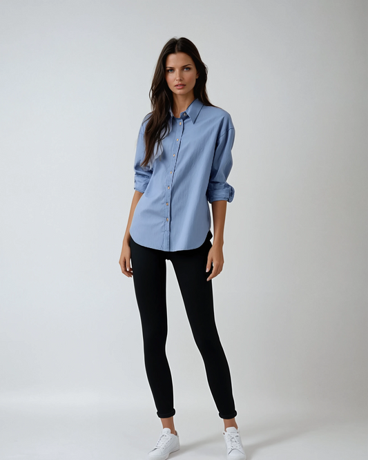 Women’s blue button-up shirt - Korean Fashion