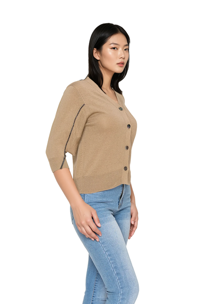 [Misscon] Chic Button-Up Cardigan with Embellished Sleeve Detail