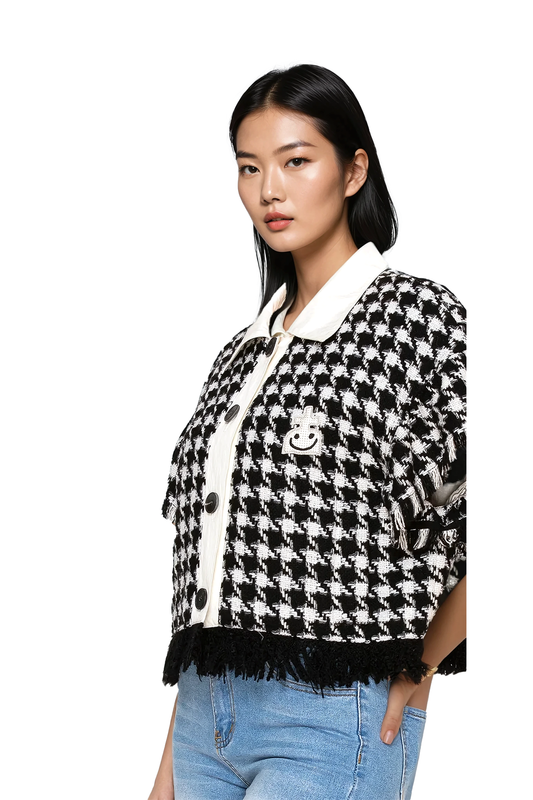 Women’s houndstooth cropped jacket - Korean Fashion