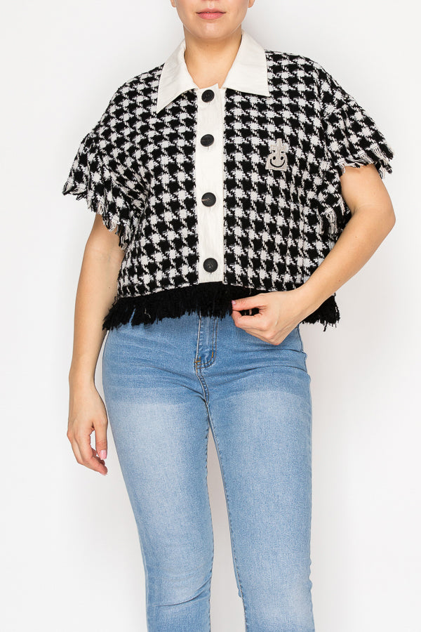 Women’s houndstooth cropped jacket - Korean Fashion