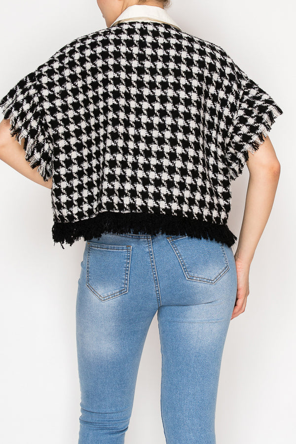 Women’s houndstooth cropped jacket - Korean Fashion