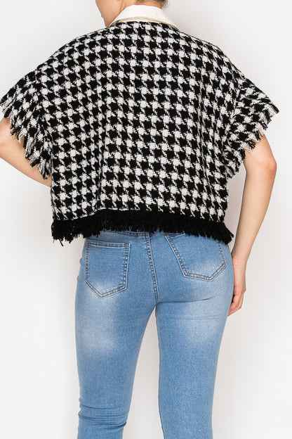 Women’s houndstooth cropped jacket - Korean Fashion