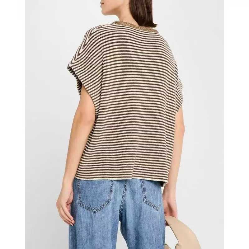 Women's Striped Sleeveless Knit Top - Korean Fashion