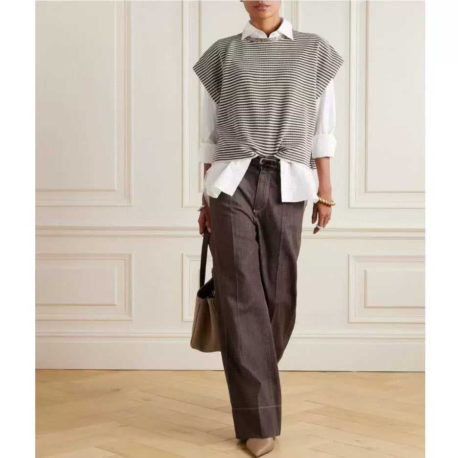 Women's Striped Sleeveless Knit Top - Korean Fashion