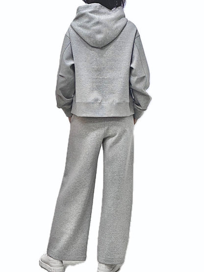 Women's Cropped Hoodie & Wide-Leg Sweatpants Set - Korean Fashion