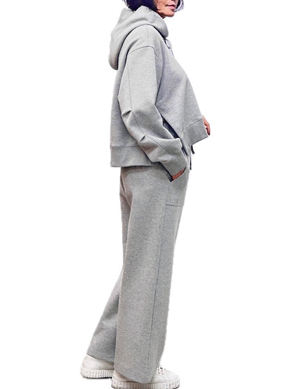 Women's Cropped Hoodie & Wide-Leg Sweatpants Set - Korean Fashion