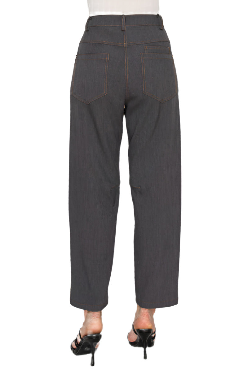 [Giovedi] Women’s High-Waisted Tailored Gray Trousers with Contrast Stitching